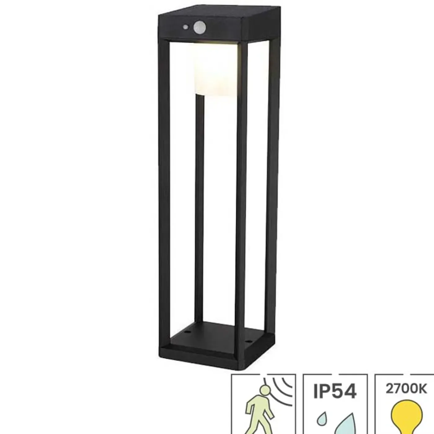 Lybardo - Solar Tuinverlichting - Lantaarn 50cm - Bewegingssensor - Warmwit - Dag-nacht Sensor