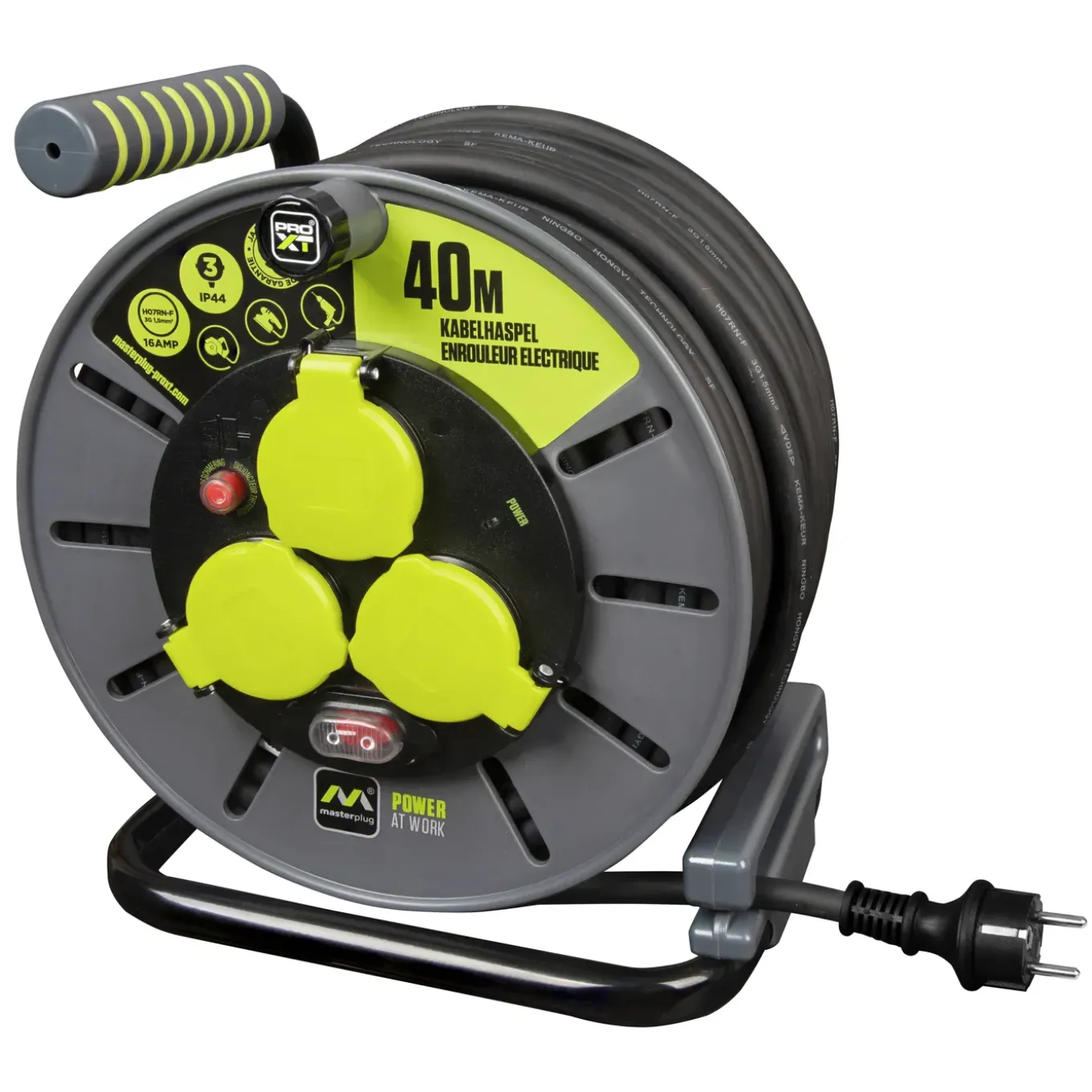 Masterplug Kabelhaspel - 40m - 3 stopcontacten - IP44