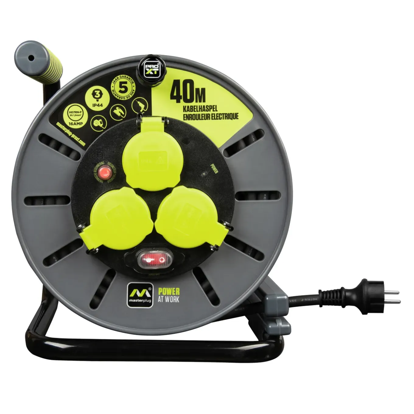 Masterplug Kabelhaspel - 40m - 3 stopcontacten - IP44