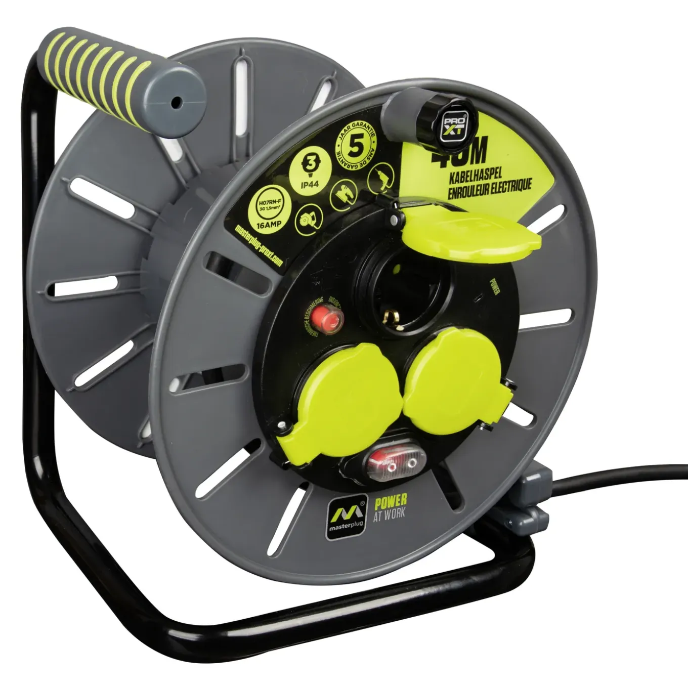 Masterplug Kabelhaspel - 40m - 3 stopcontacten - IP44