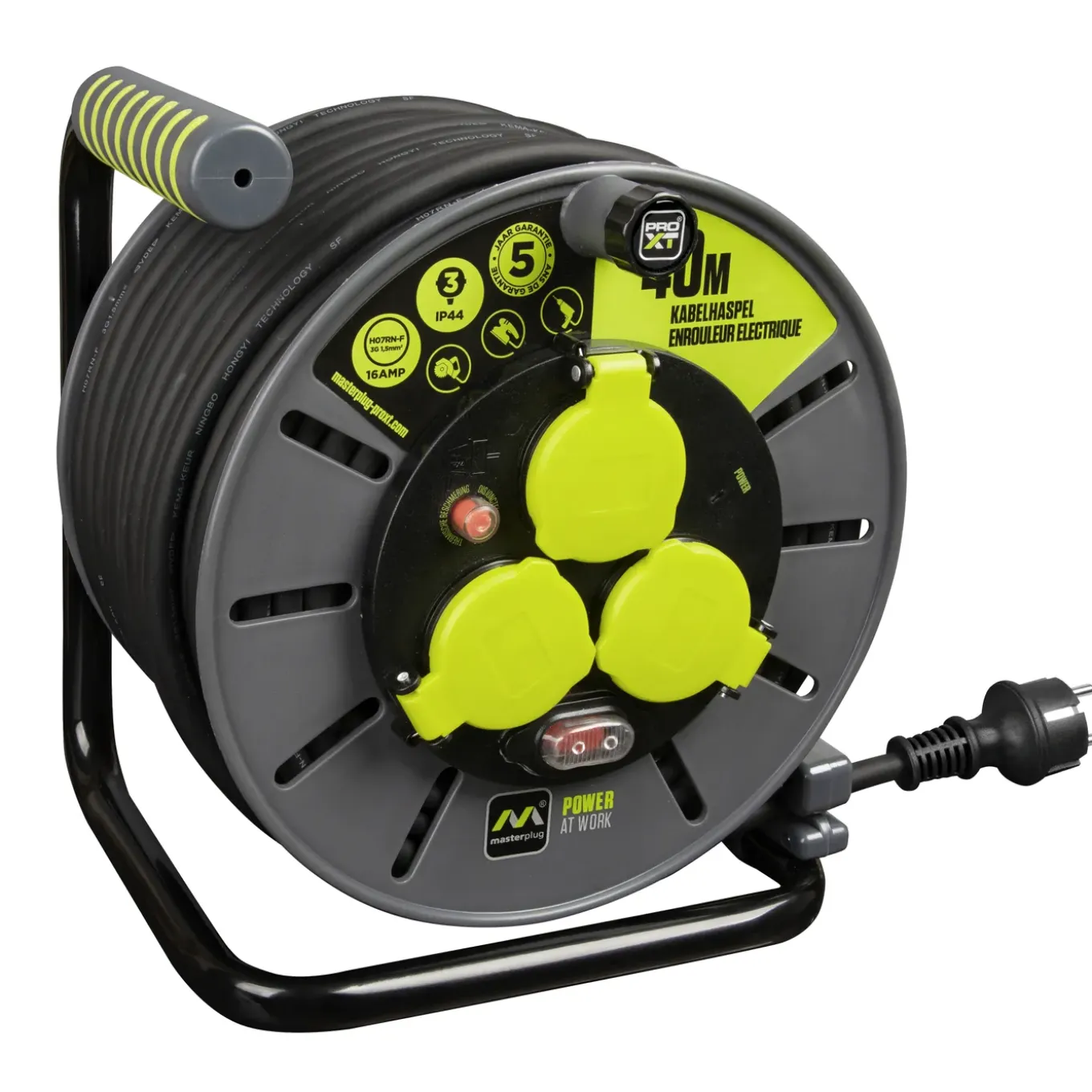 Masterplug Kabelhaspel - 40m - 3 stopcontacten - IP44