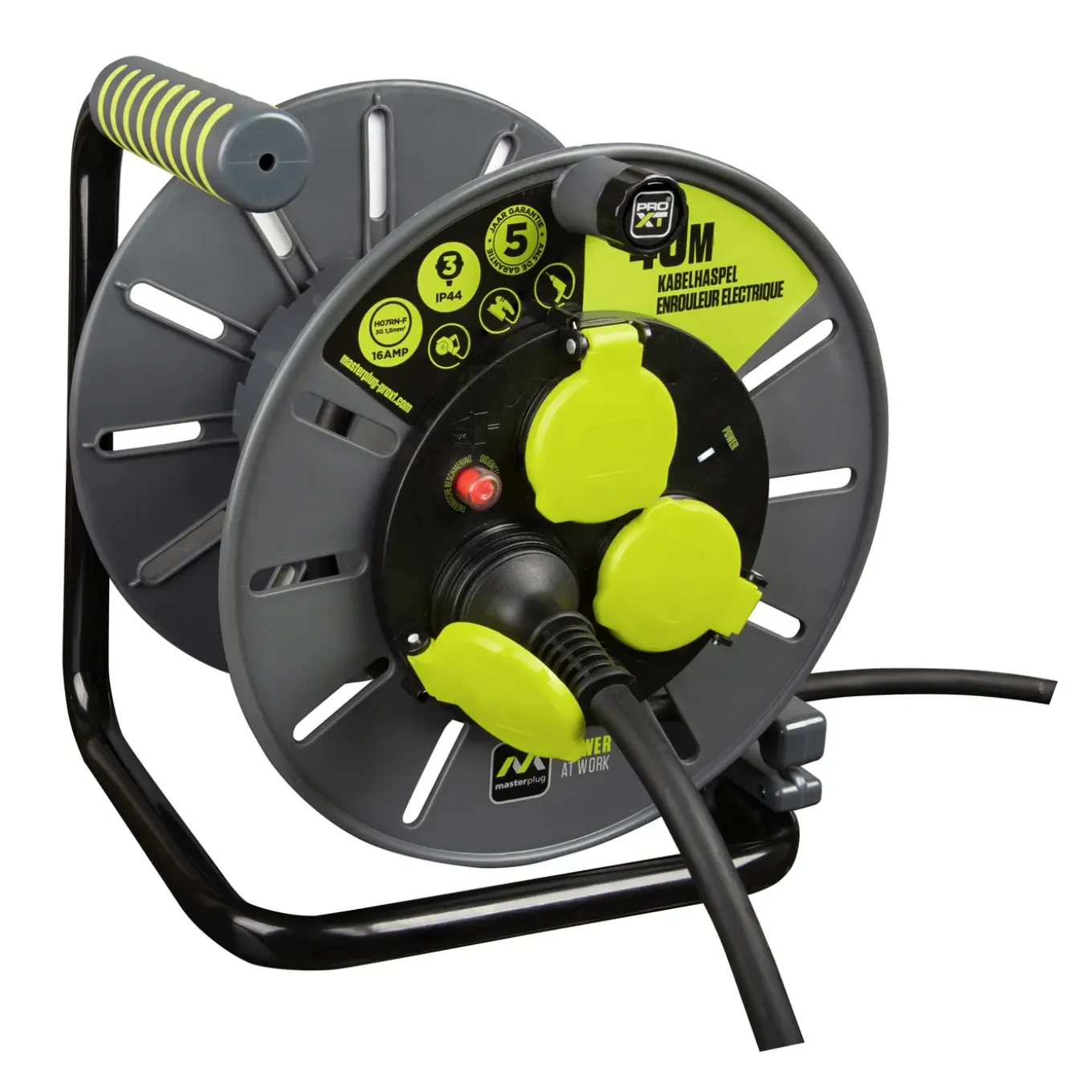 Masterplug Kabelhaspel - 40m - 3 stopcontacten - IP44