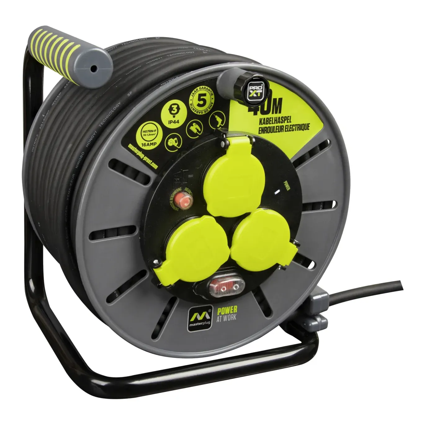Masterplug Kabelhaspel - 40m - 3 stopcontacten - IP44