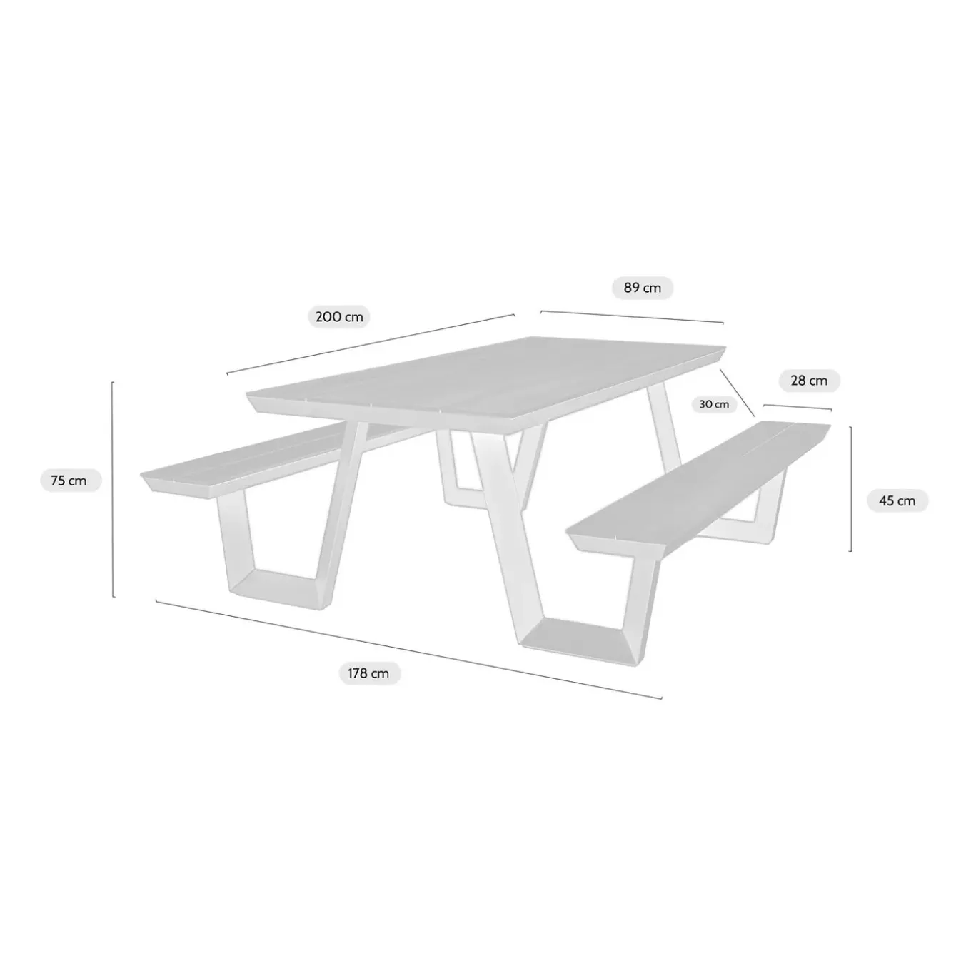 Maximavida Aluminium Picknicktafel Bermuda 200 Cm Ivoor