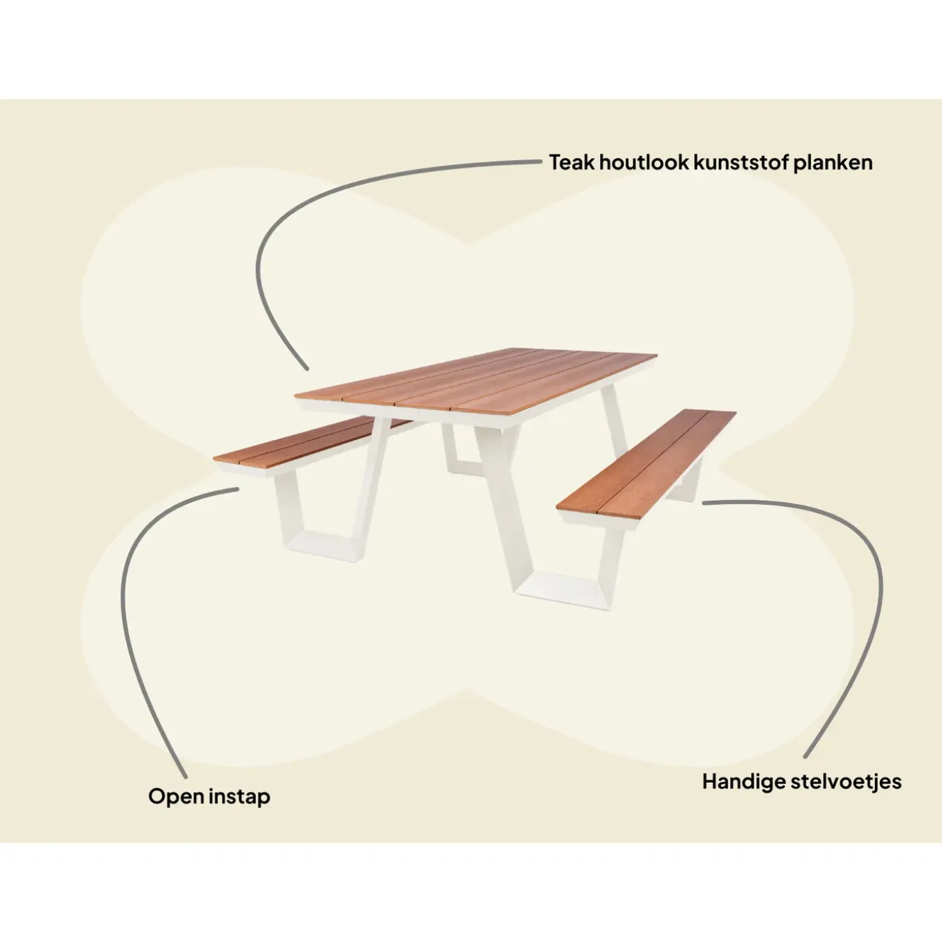 Maximavida Aluminium Picknicktafel Bermuda 200 Cm Ivoor