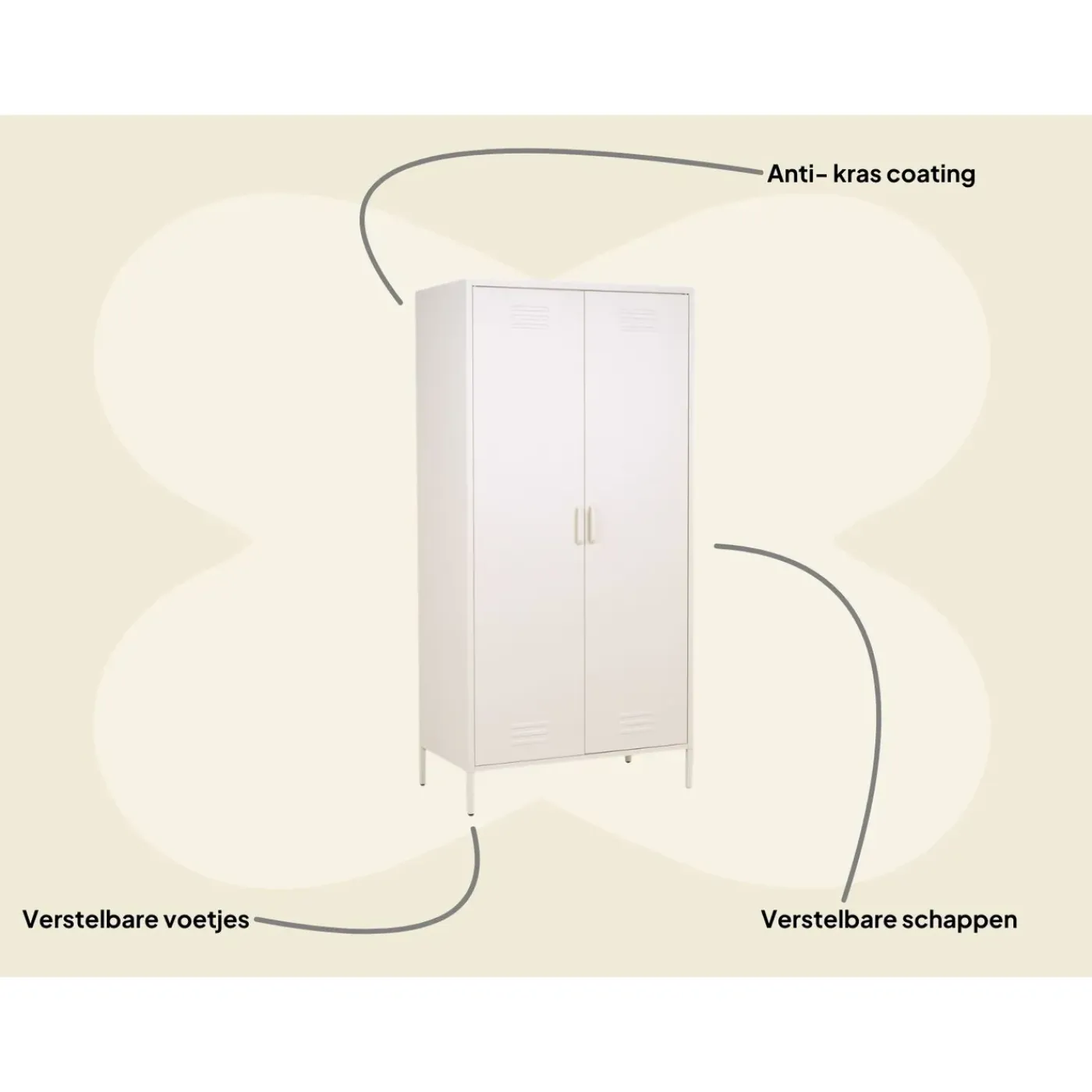 MaximaVida Metalen Kleding Lockerkast Finn 90 X 50 X 185 Cm Ivoor - 8 Schappen