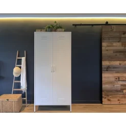 MaximaVida Metalen Kleding Lockerkast Finn 90 X 50 X 185 Cm Ivoor - 8 Schappen