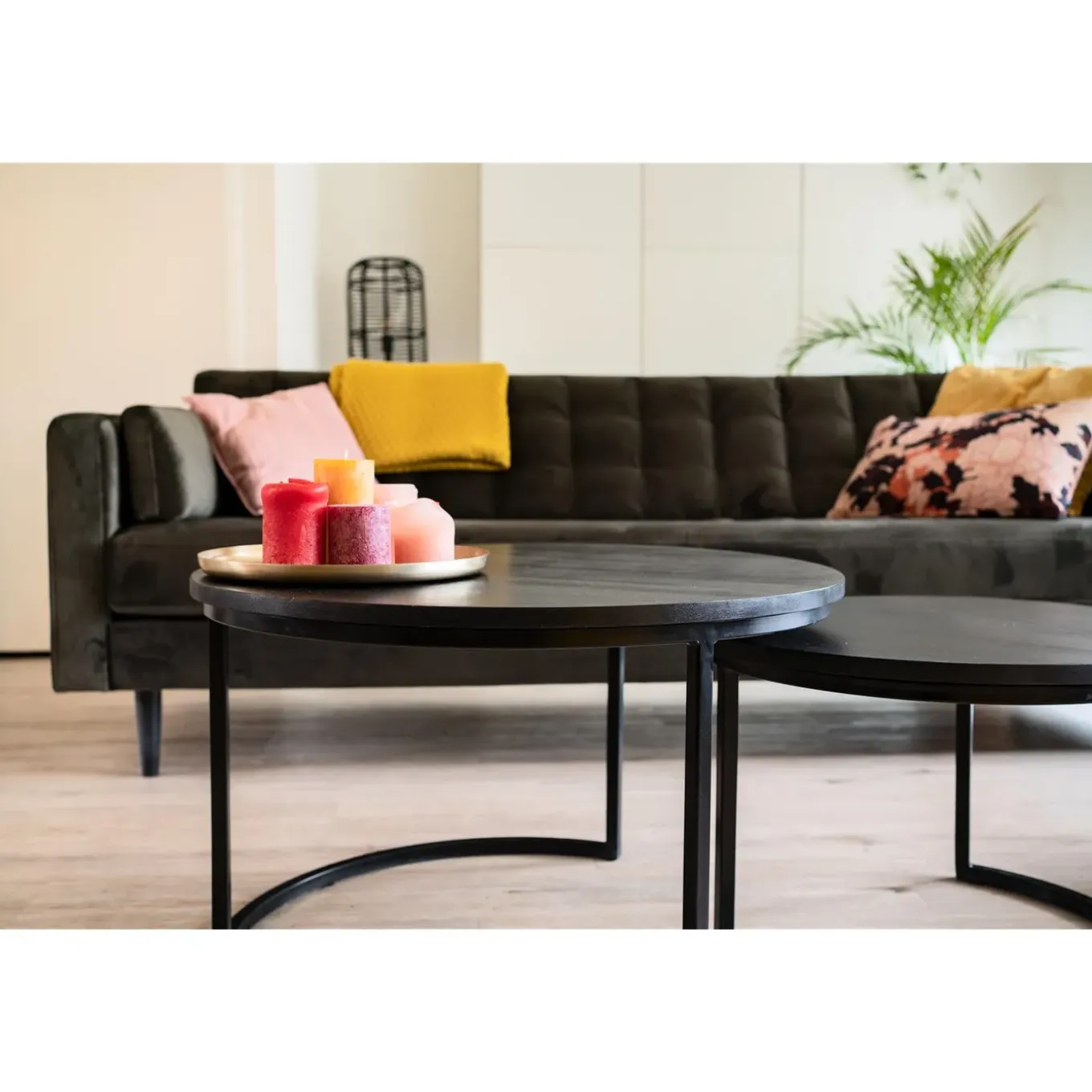 Maximavida Ronde Salontafel Set Chicago Xl Zwart 75 Cm - Pinewood Fineer