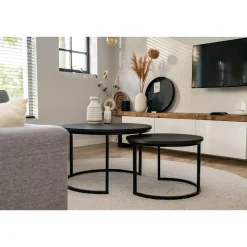 Maximavida Ronde Salontafel Set Chicago Xl Zwart 75 Cm - Pinewood Fineer