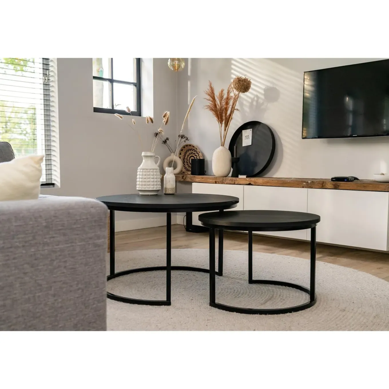 Maximavida Ronde Salontafel Set Chicago Xl Zwart 75 Cm - Pinewood Fineer
