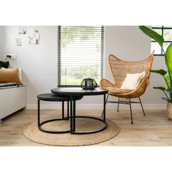 Maximavida Ronde Salontafel Set Chicago Xl Zwart 75 Cm - Pinewood Fineer