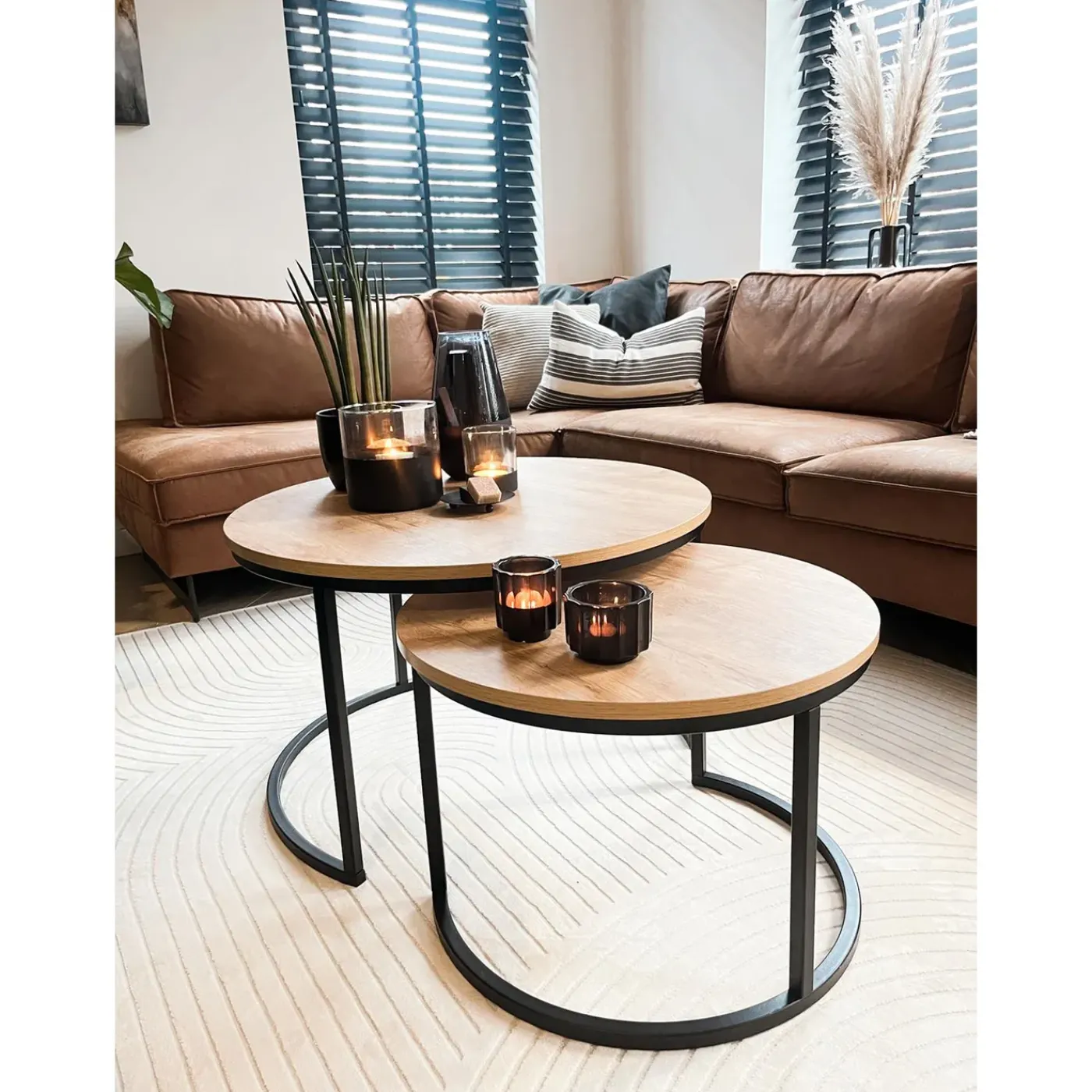 MaximaVida Ronde Salontafel Set Kiev Xl 75 Cm - Rustiek Eikenhout Fineer
