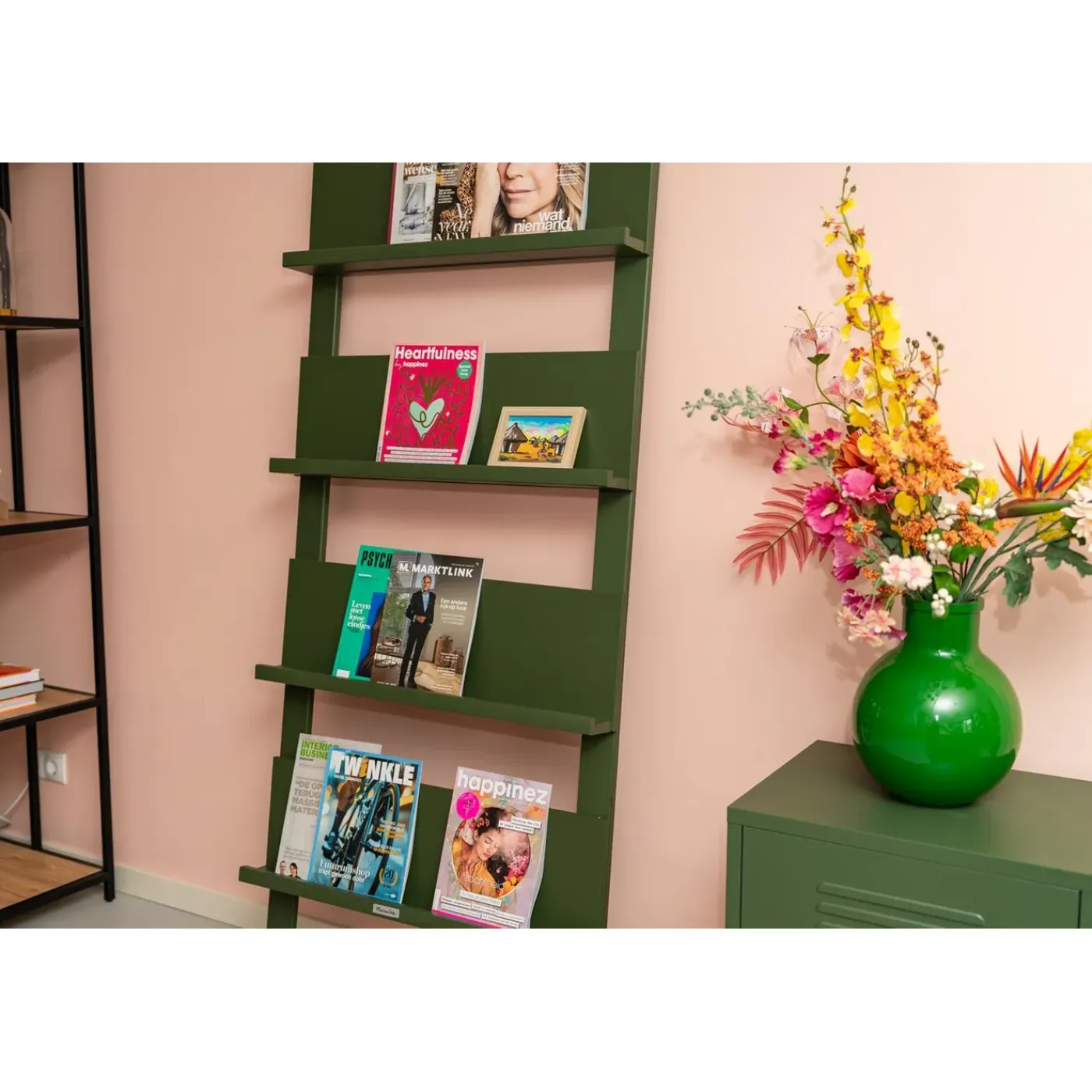MaximaVida Wandrek Jamie Olijfgroen Boekenrek - Tijdschriftenrek - 180 X 80 Cm