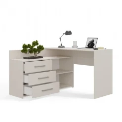 Maxy-shop Hoekbureau Creme Met Lades - 120x50x76cm