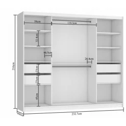 Maxy-shop Kledingkast Zwart Licht Eiken 235 Cm Met Spiegel En Lades Zwart Licht Eiken