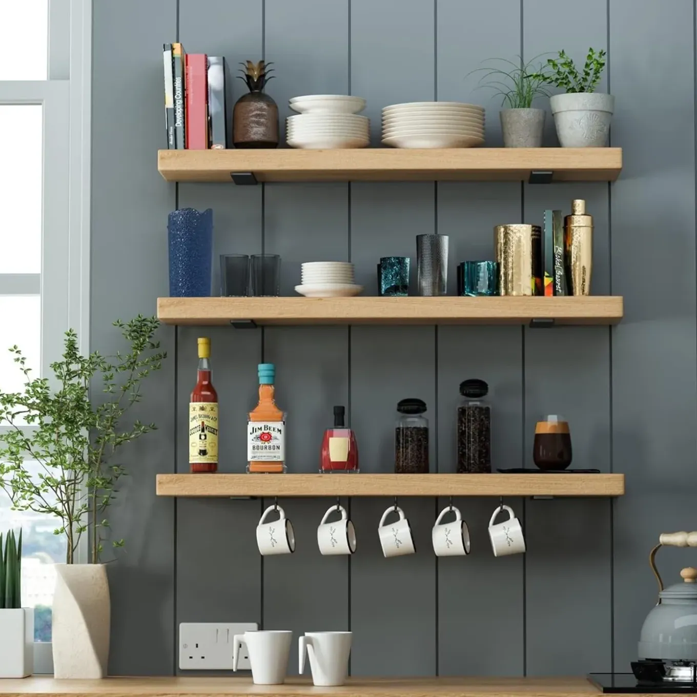 Mcboson - 2x Rvs L-beugels - 15cm - 3,5mm - Zwart - Verborgen Ondersteuning - Voor Zware Plank