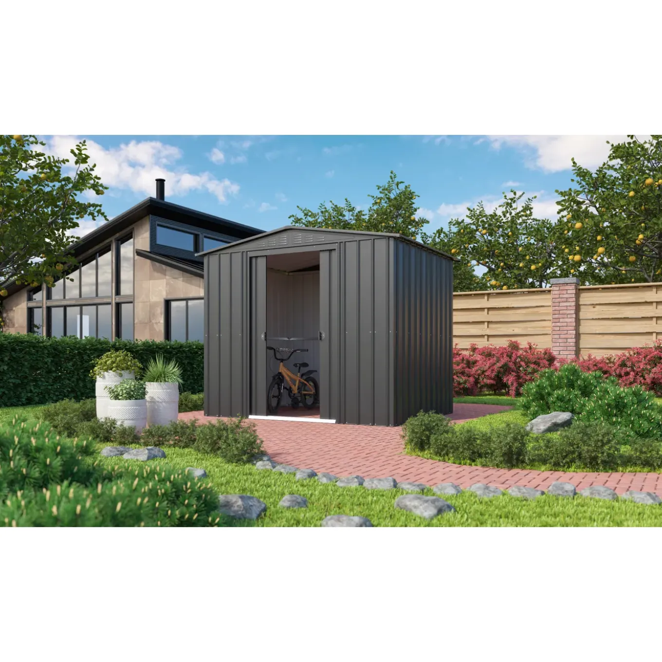 Metalen Tuinhuis Dream - Antraciet - 245x185cm - Dubbele Deur