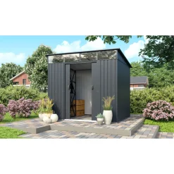 Metalen Tuinhuis Lübeck - Antraciet Mat - 238x194cm - Dubbele Deur - met Lessenaarsdak