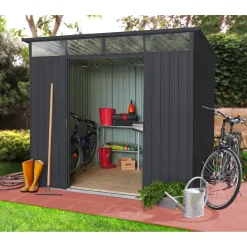 Metalen Tuinhuis Lübeck - Antraciet Mat - 238x194cm - Dubbele Deur - met Lessenaarsdak