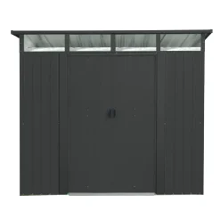 Metalen Tuinhuis Lübeck - Antraciet Mat - 238x194cm - Dubbele Deur - met Lessenaarsdak