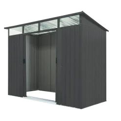 Metalen Tuinhuis Lübeck - Antraciet Mat - 238x194cm - Dubbele Deur - met Lessenaarsdak