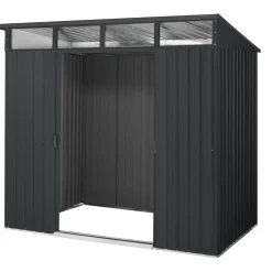 Metalen Tuinhuis Lübeck - Antraciet Mat - 238x194cm - Dubbele Deur - met Lessenaarsdak