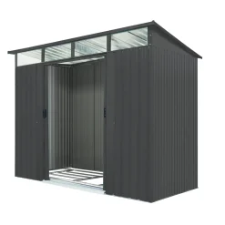 Metalen Tuinhuis Lübeck - Antraciet Mat - 238x194cm - Dubbele Deur - met Lessenaarsdak