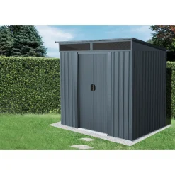 Overig Metalen Tuinhuis Lüttich - Antraciet Mat - 195x151cm - Dubbele Deur - met Lessenaarsdak