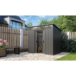 Overig Metalen Tuinhuis Lüttich - Antraciet Mat - 195x151cm - Dubbele Deur - met Lessenaarsdak