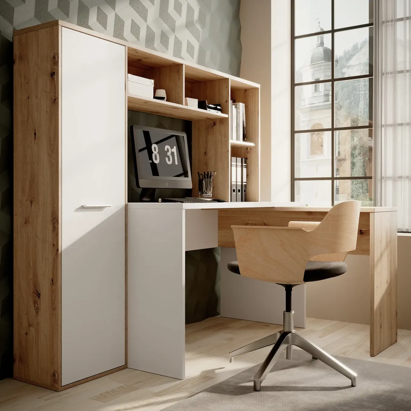Meubella Bureau Elze - Eiken - Wit - 173x66x116 Cm