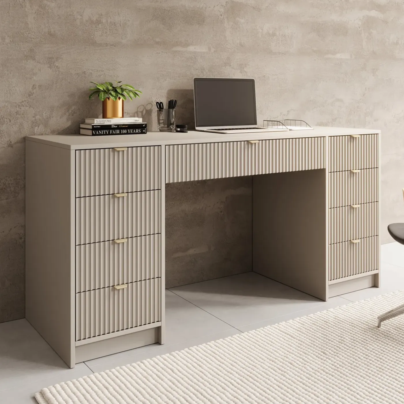 Meubella Bureau Tavares 2 - Beige - 154x55x76 Cm