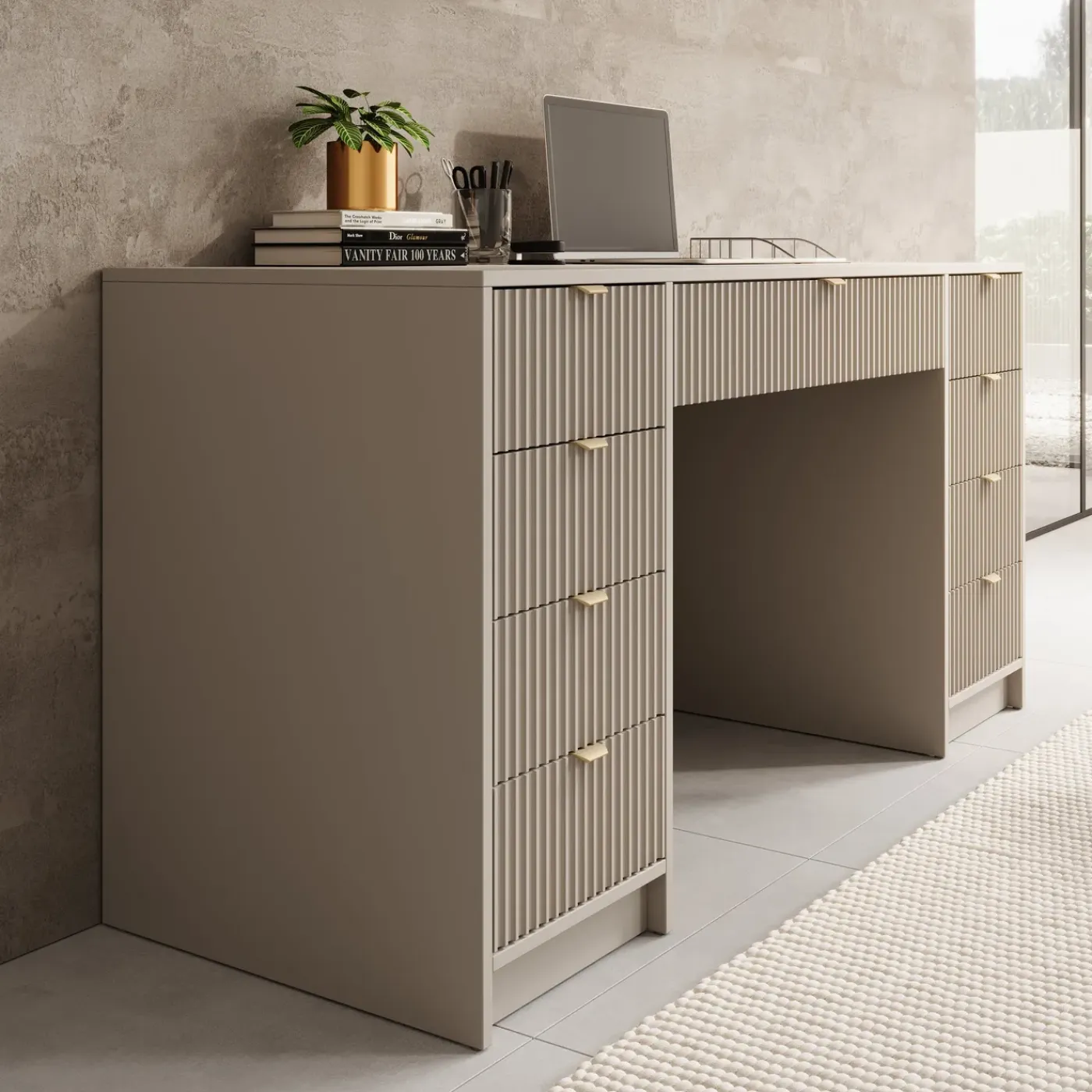 Meubella Bureau Tavares 2 - Beige - 154x55x76 Cm