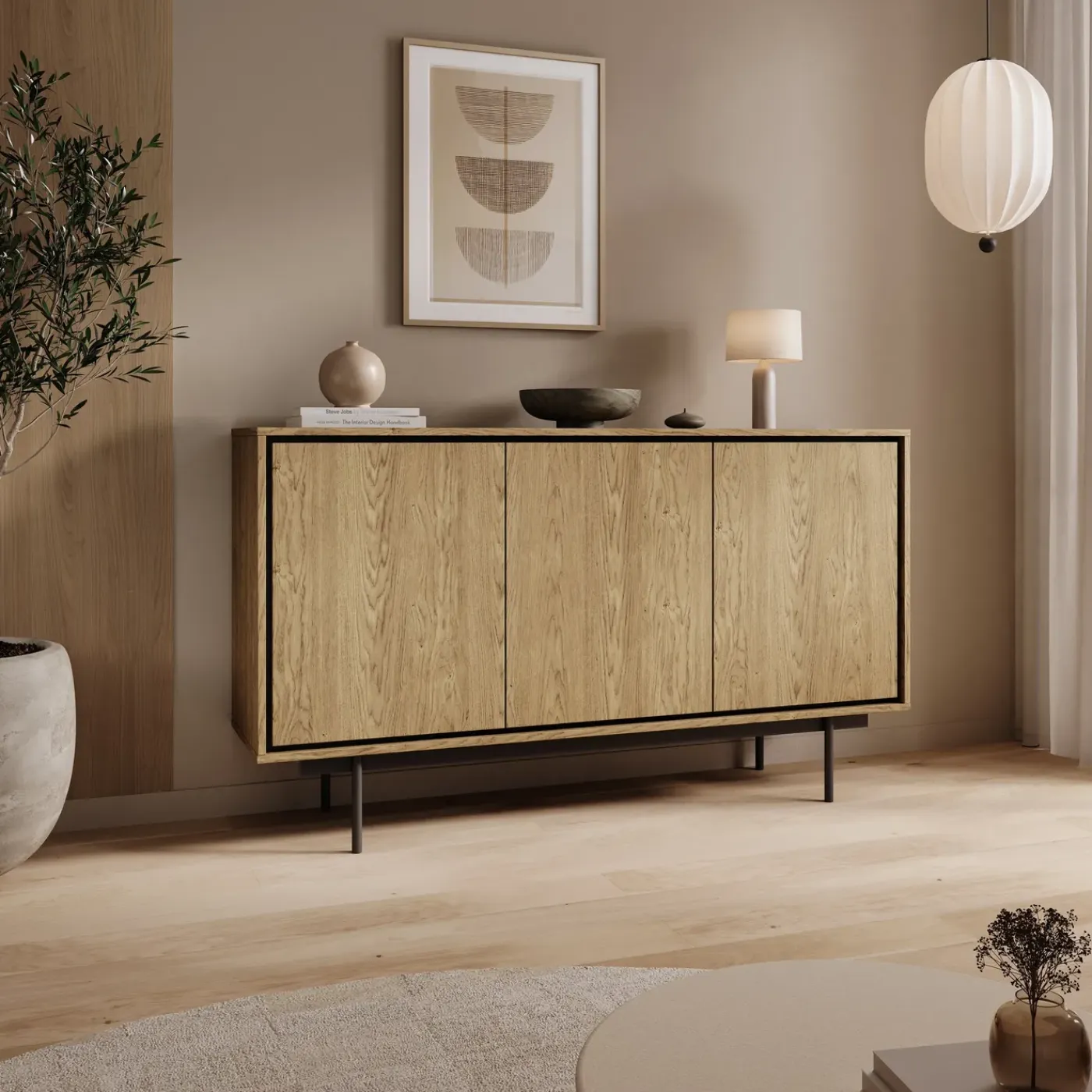 Meubella Dressoir Drenn - Licht Eikenpatroon - 150x38x85 Cm