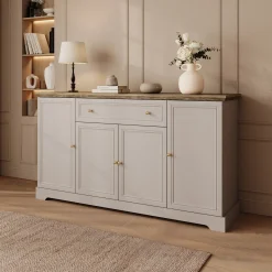 Meubella Dressoir Kresto - Beige/eikenpatroon - 165x46x91 Cm