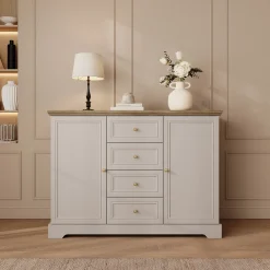 Meubella Dressoir Kresto - Beige/eikenpatroon - 150x38x85 Cm