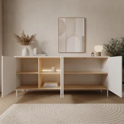 Meubella Dressoir Lynton - Wit/licht Eiken - 195x41x83 Cm