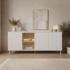 Meubella Dressoir Lynton - Wit/licht Eiken - 195x41x83 Cm
