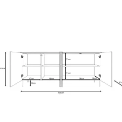 Meubella Dressoir Lynton - Wit/licht Eiken - 195x41x83 Cm