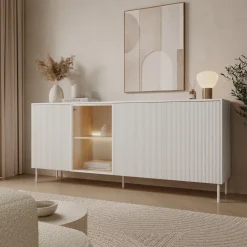 Meubella Dressoir Lynton - Wit/licht Eiken - 195x41x83 Cm