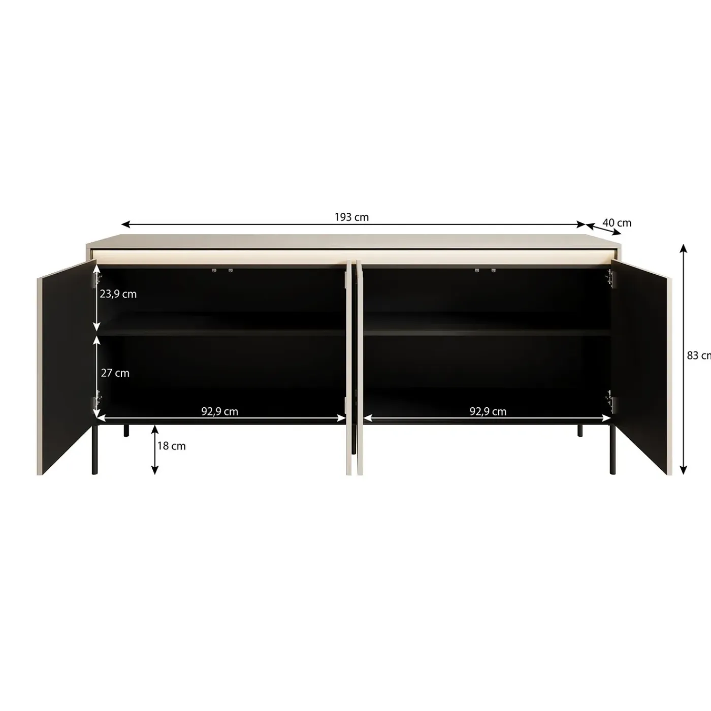 Meubella Dressoir Timoteo - Beige - 193x40x83 Cm