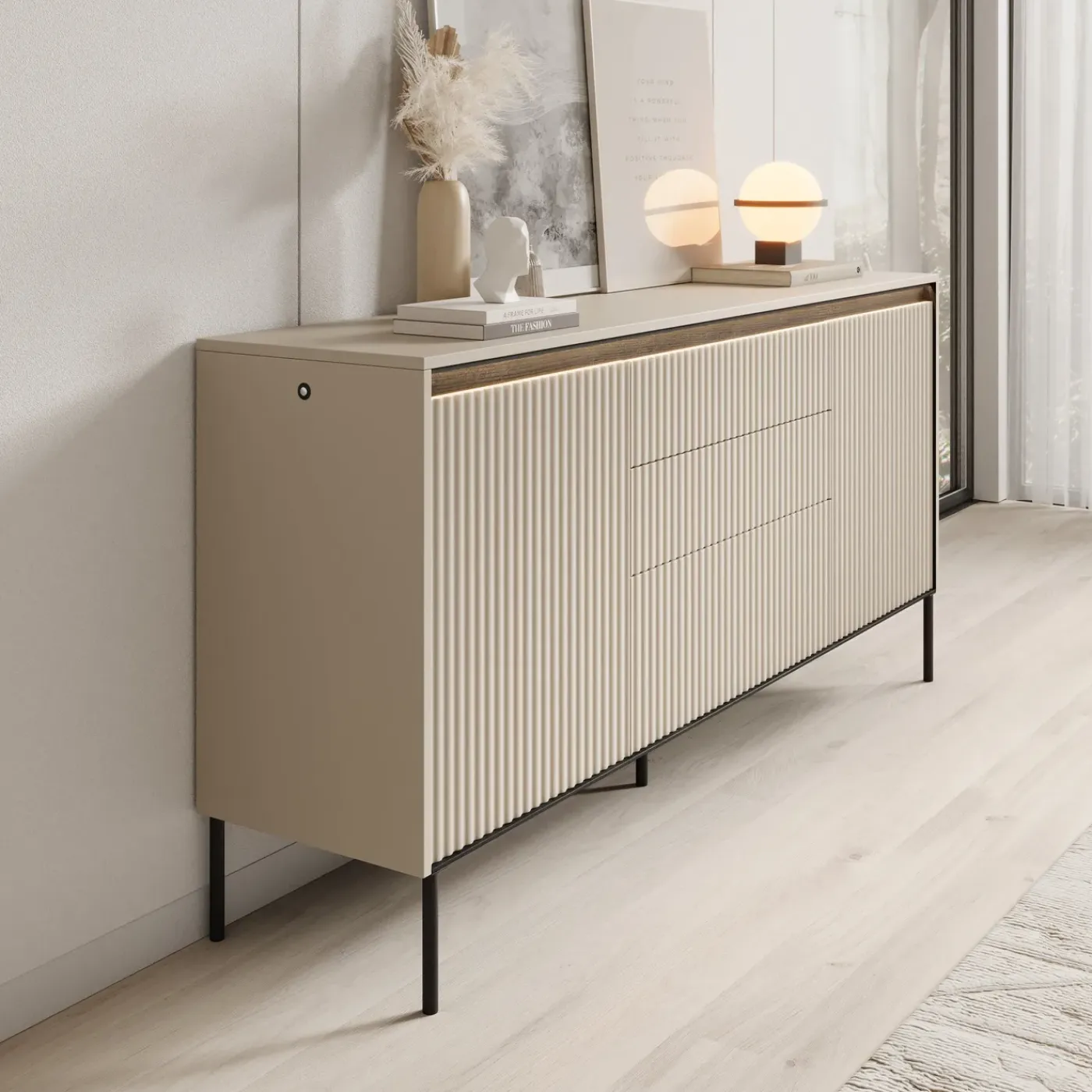 Meubella Dressoir Timoteo - Beige - 166x40x83 Cm