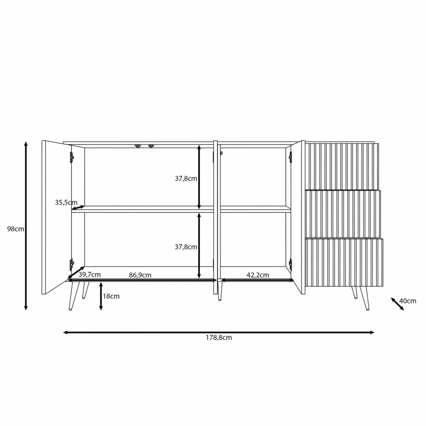 Meubella Dressoir Winq - Antraciet - 179x40x98 Cm