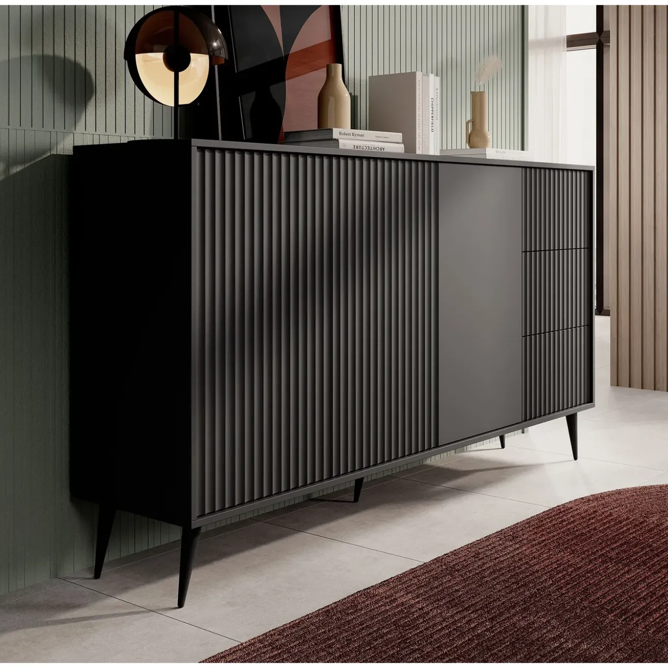 Meubella Dressoir Winq - Antraciet - 179x40x98 Cm