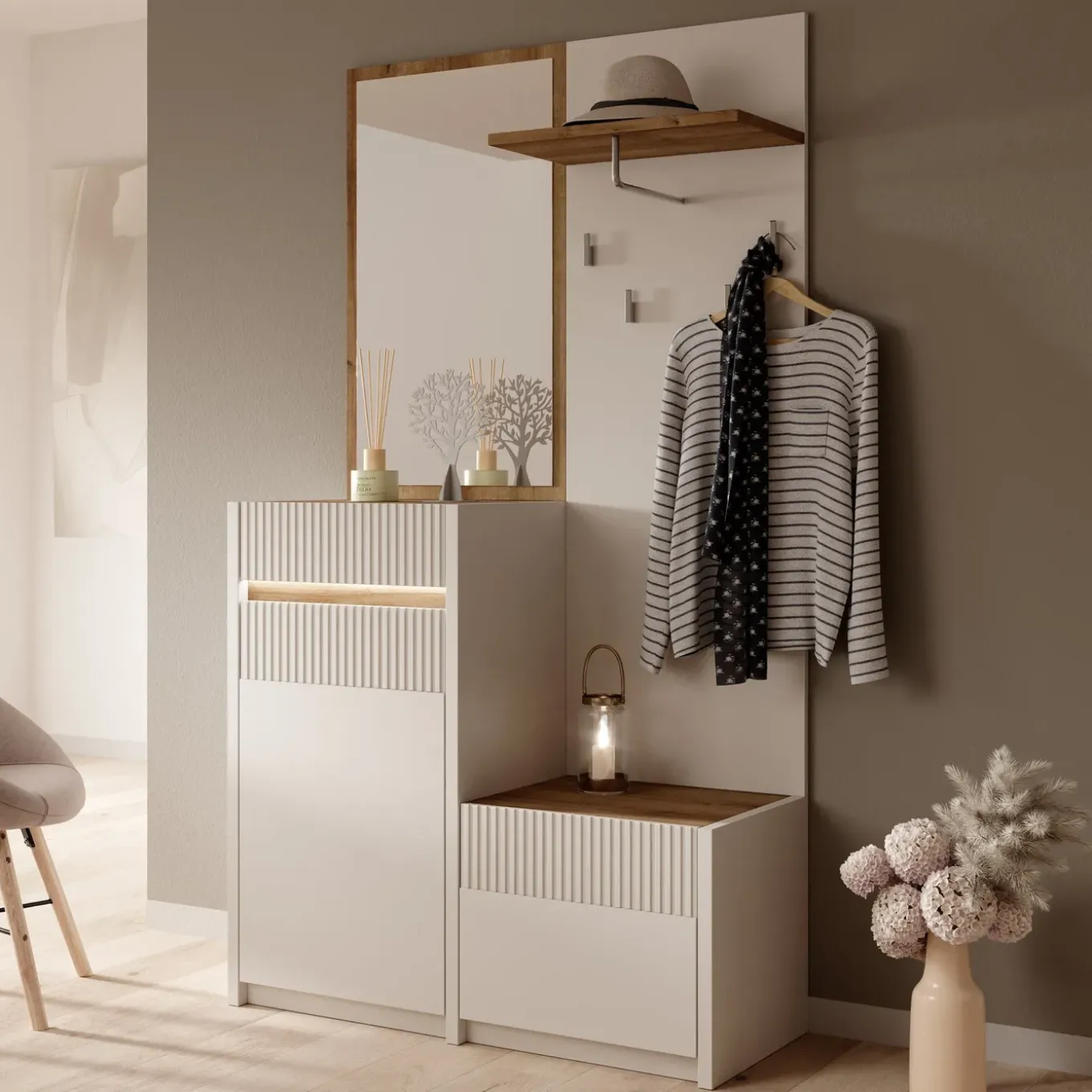 Meubella Kapstok Orenzo - Beige - 108x42x196 Cm