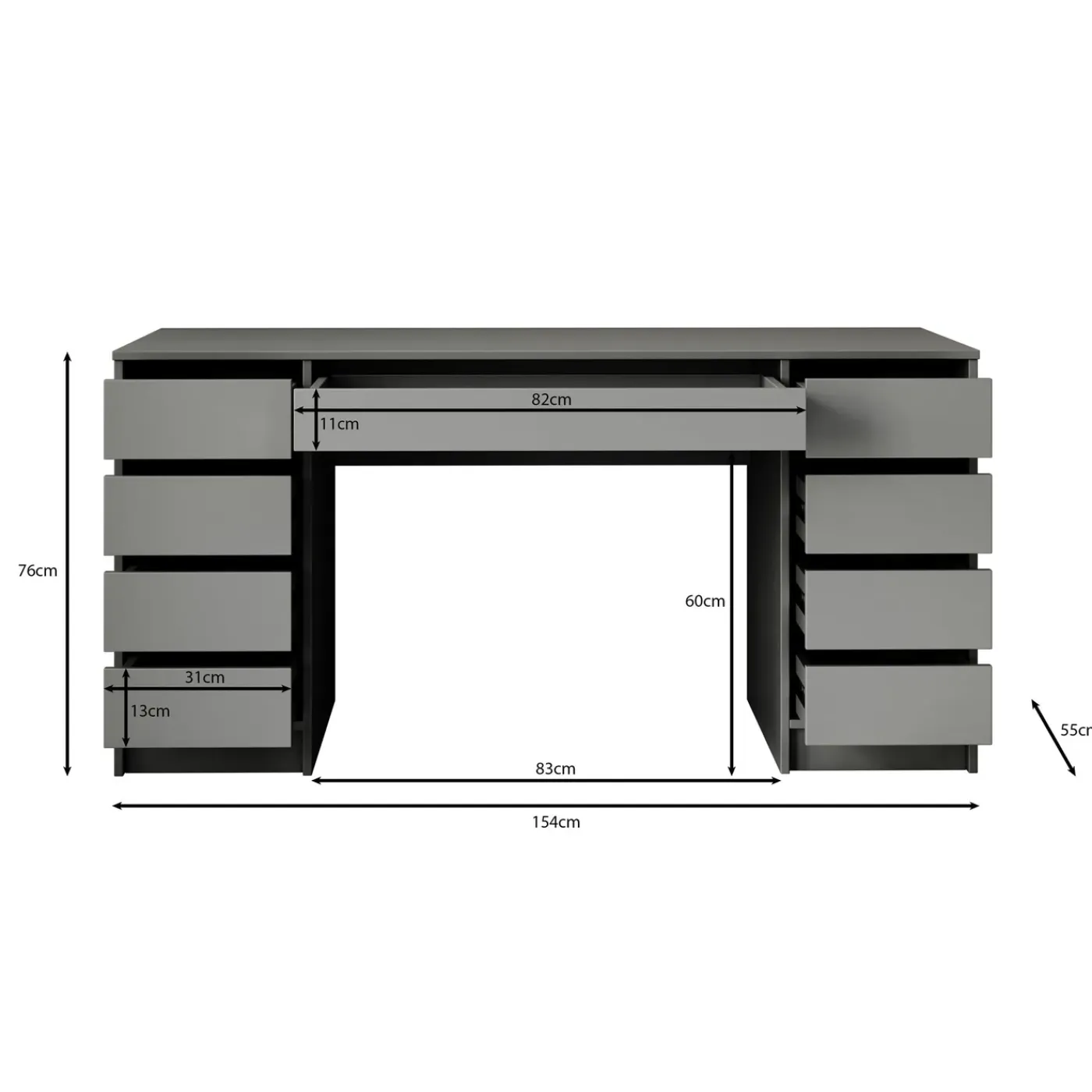 Meubella Kaptafel Arco 2 - Zwart - 154x55x75 Cm
