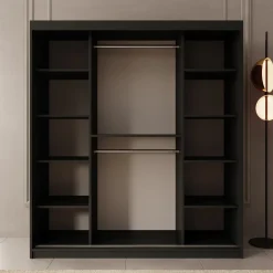Meubella Kledingkast Bodhi - Zwart - 180x62x200 Cm - Met Spiegel