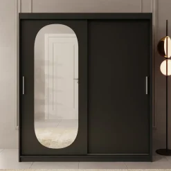 Meubella Kledingkast Bodhi - Zwart - 180x62x200 Cm - Met Spiegel