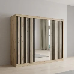 Meubella Kledingkast Lisbon 2 - Eiken - 250x62x200 Cm - Met Spiegel