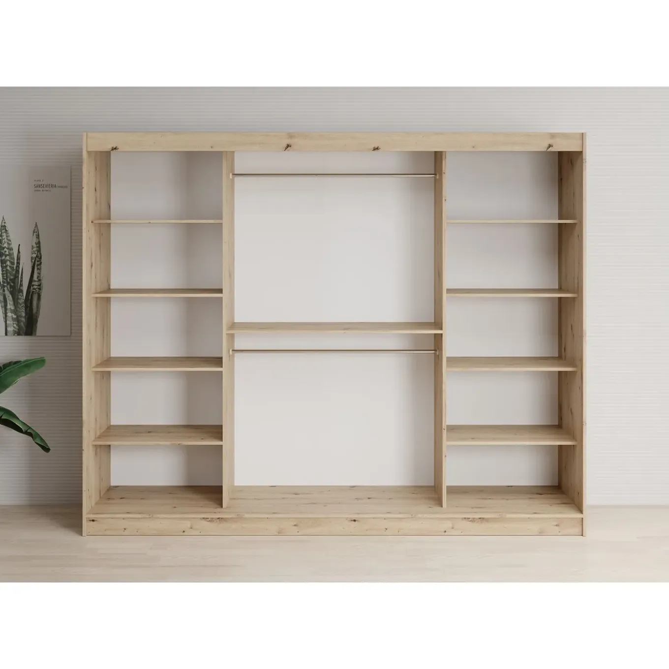 Meubella Kledingkast Lisbon 2 - Eiken - 250x62x200 Cm - Met Spiegel