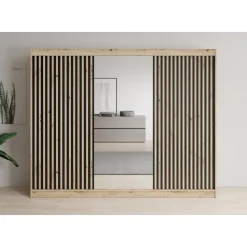 Meubella Kledingkast Lisbon 2 - Eiken - 250x62x200 Cm - Met Spiegel